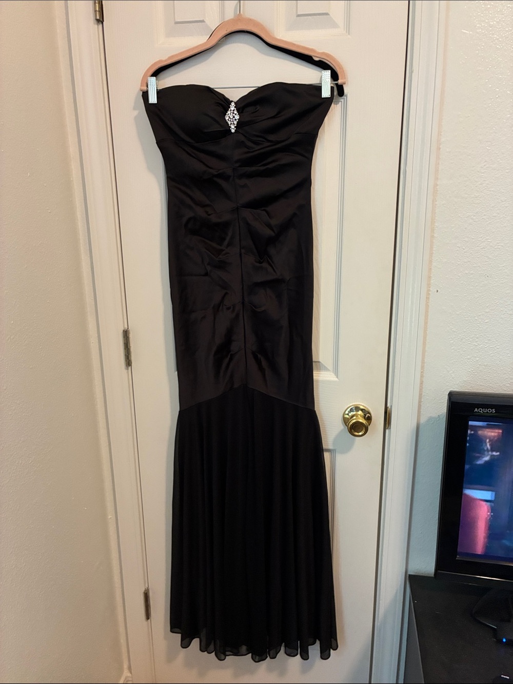 VINTAGE Strapless satin Black Evening Gown